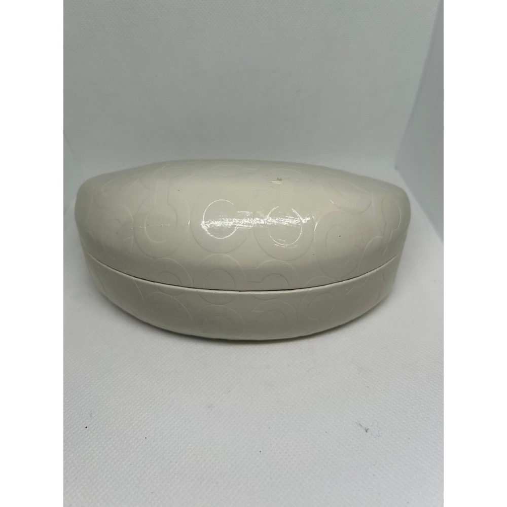 Coach White Embossed Signature C Hard Shell Sunglasses Case Cream Brown Lining